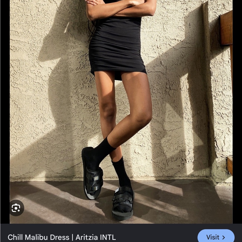 Aritzia Black Ruched Midi Dress